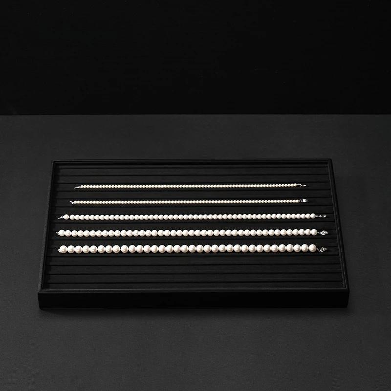 Leather & Velvet Pearl Necklace Tray, Long Chain & Pendant Jewelry Display Storage Dish