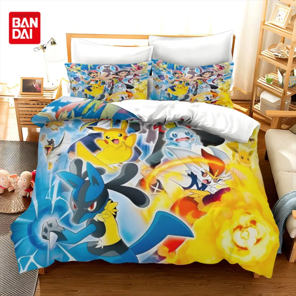 Pokemon Cartoon Bedding Set para crianças, Bedroom Quilt Cover, Single Bedclothes, Double Duvet Cover, Pikachu, Anime Gift, Boy, Girl