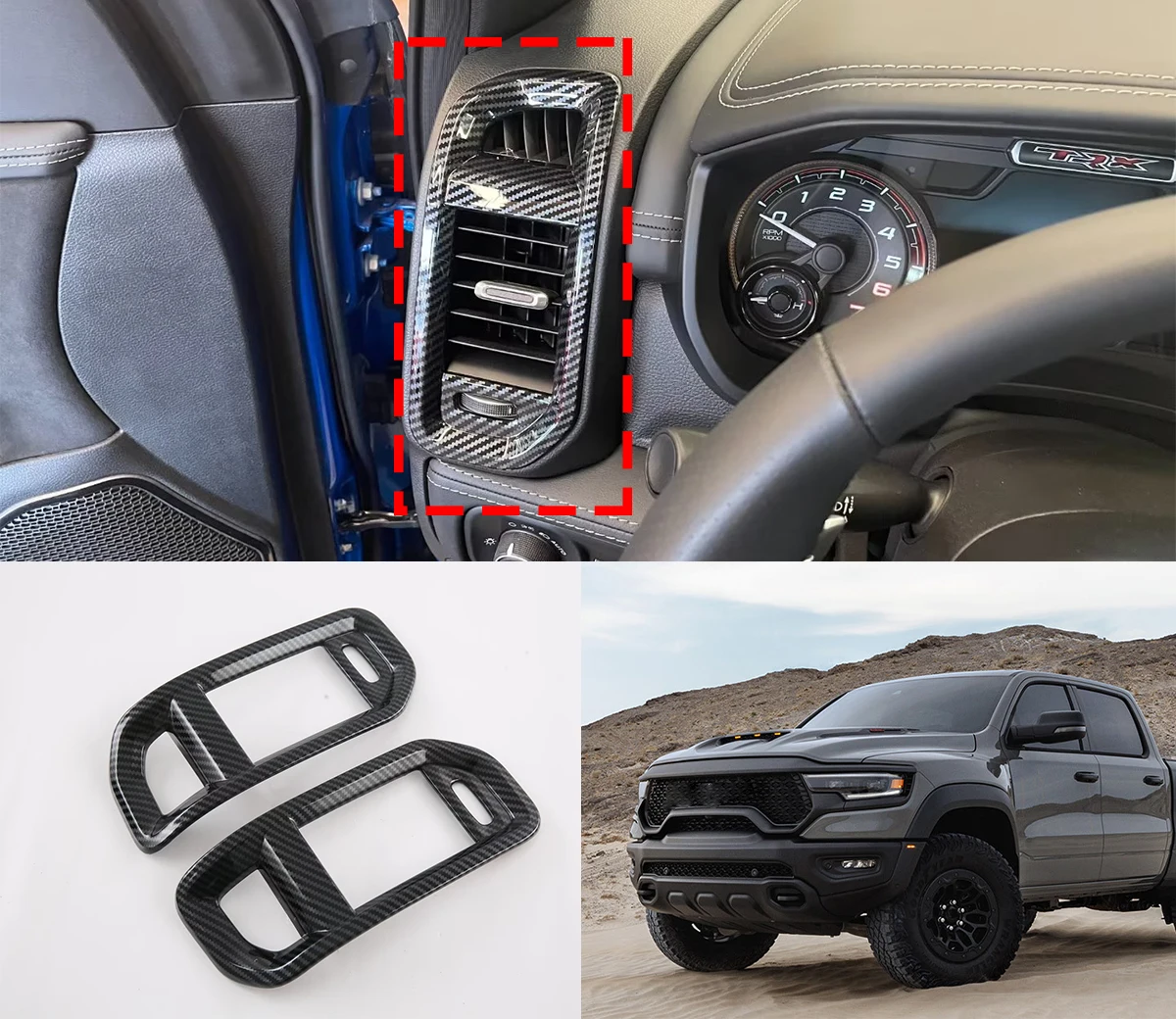 

Car Accessories For Dodge Ram Trucks 2023 2024 Carbon Fiber Inner Air Vent Trim Auto Parts Rear Conditioning Outlet