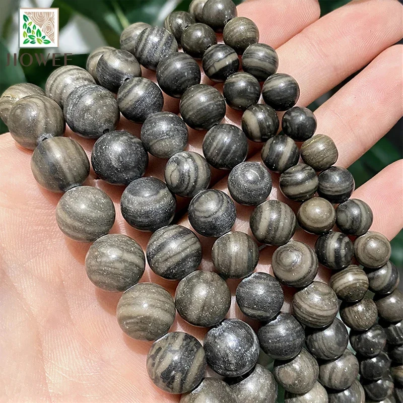 Natural Stone Black Wood Texture Round Beads for Jewelry Making DIY Bracelet Necklace Charm Beads 15