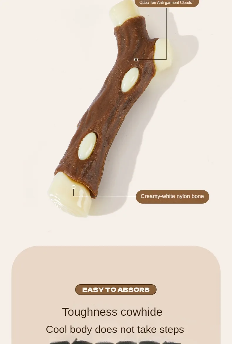Eat Play Cowhide Bite Resistant Wearable Twig Bone Teething Chewing Dog Toys