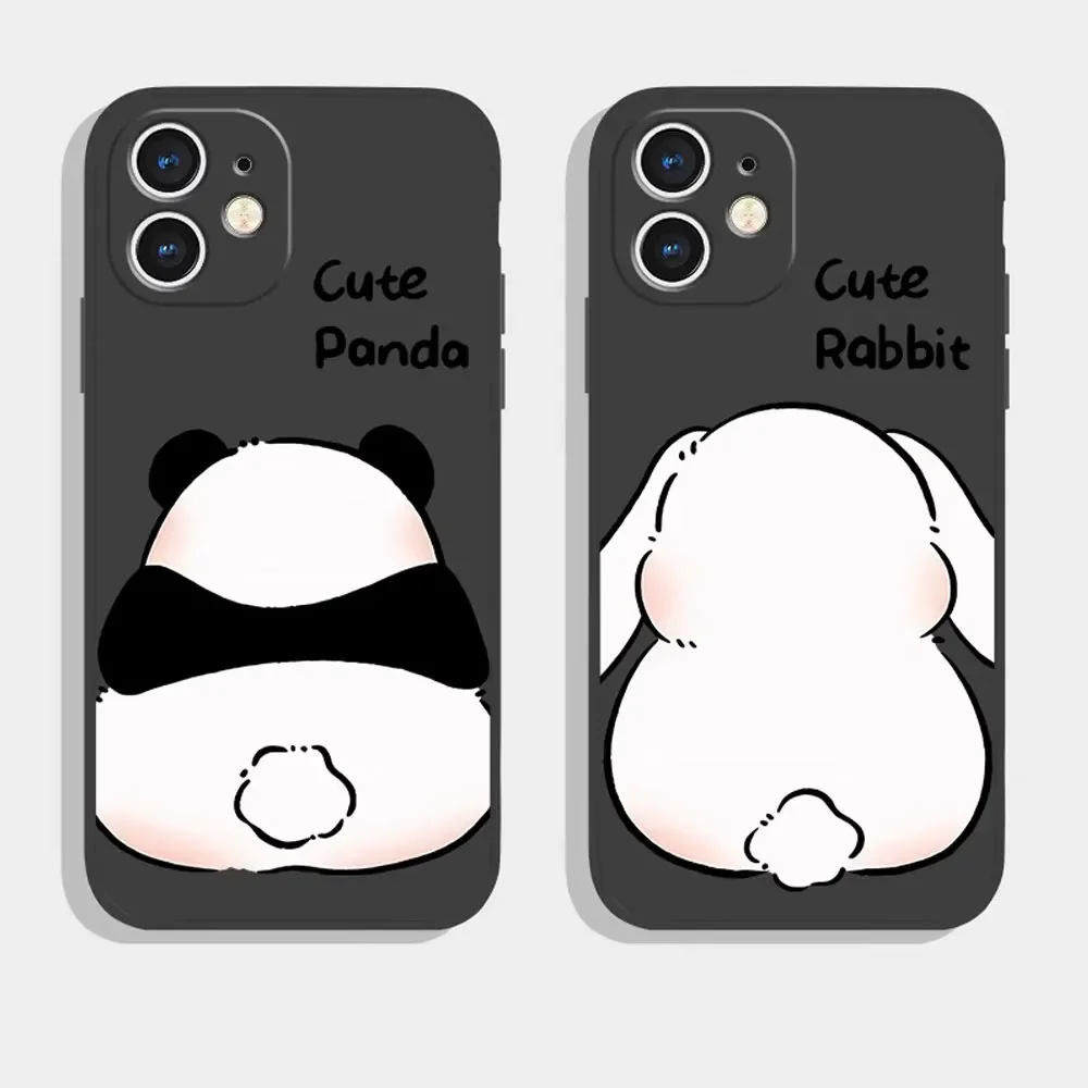 Cute Bear Bunny Couple Phone Case for IPhone 15 13 12 11 Pro XS MAX Mini 7 8 14Plus SE2 X XR Shockproof Soft Lovers Cover Fundas