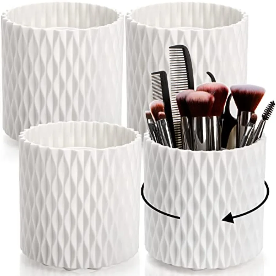 

4 Pack 360 Rotating Makeup Brush Holder with 5 Slots for Plastic Spinning Pencil Storage Cup Vanity Cosmetic Display Container