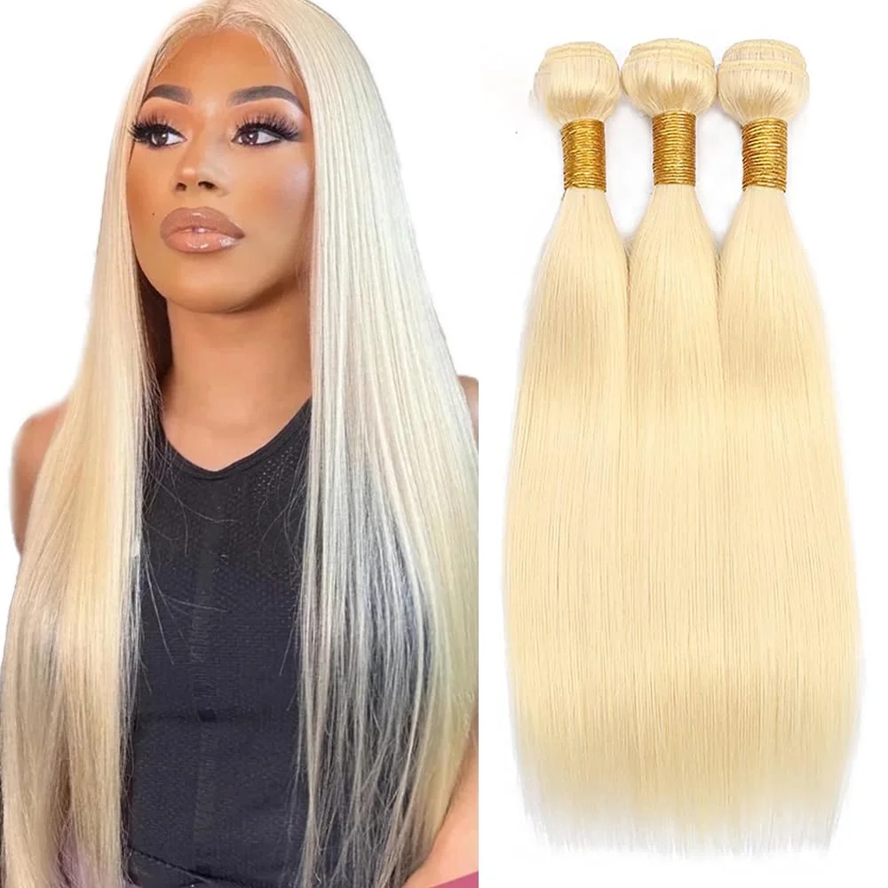 #613 Bundles Human Hair Blonde Straight Bundles 10-40 Inch Remy Blonde Straight Bundle Double Weft Human Hair Extenisons 100 Gram Per Bundle 1 3 4 Bundles deal