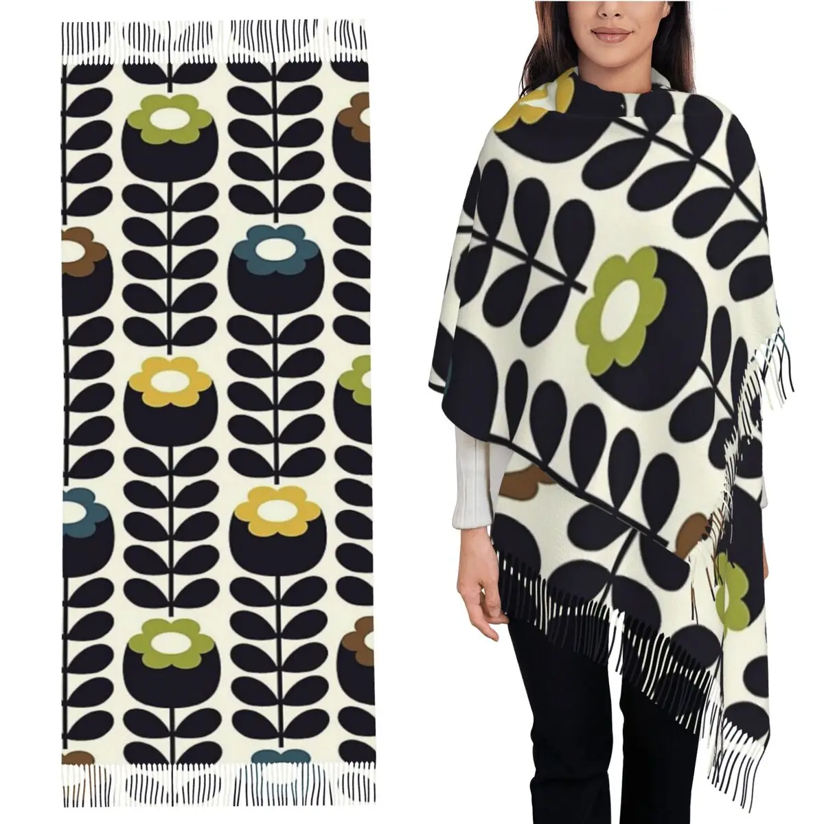 

ORLA KIELY шарф с кисточками, женские мягкие теплые шали и накидки, длинная осенне-зимняя шаль