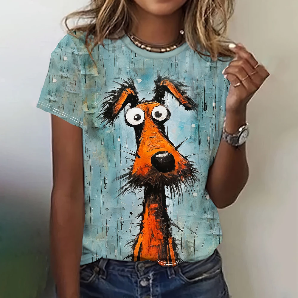 Funny Animal Print Women's T Shirts Casual O-neck Short Sleeve Tops Fashion Kawaii Oversized Female Clothing Summer Ladies Tees