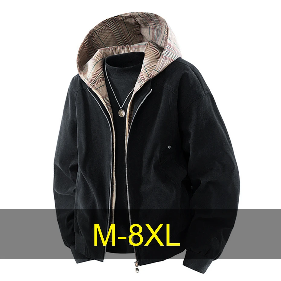 

8XL Plus Size Jacket Men Hooded Patchwork Jackte Coat Male Spring Autumn Coat Fashion Casual Outerwear Outdoor