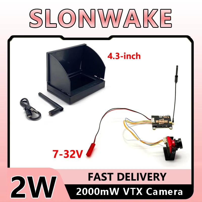 SLONWAKE FPV 5.8G 2W transmitter VTX CMOS 1500TVL Camera FPV 4.3 inch monitor 56CH. For RC Multicopter FPV Drone Part.
