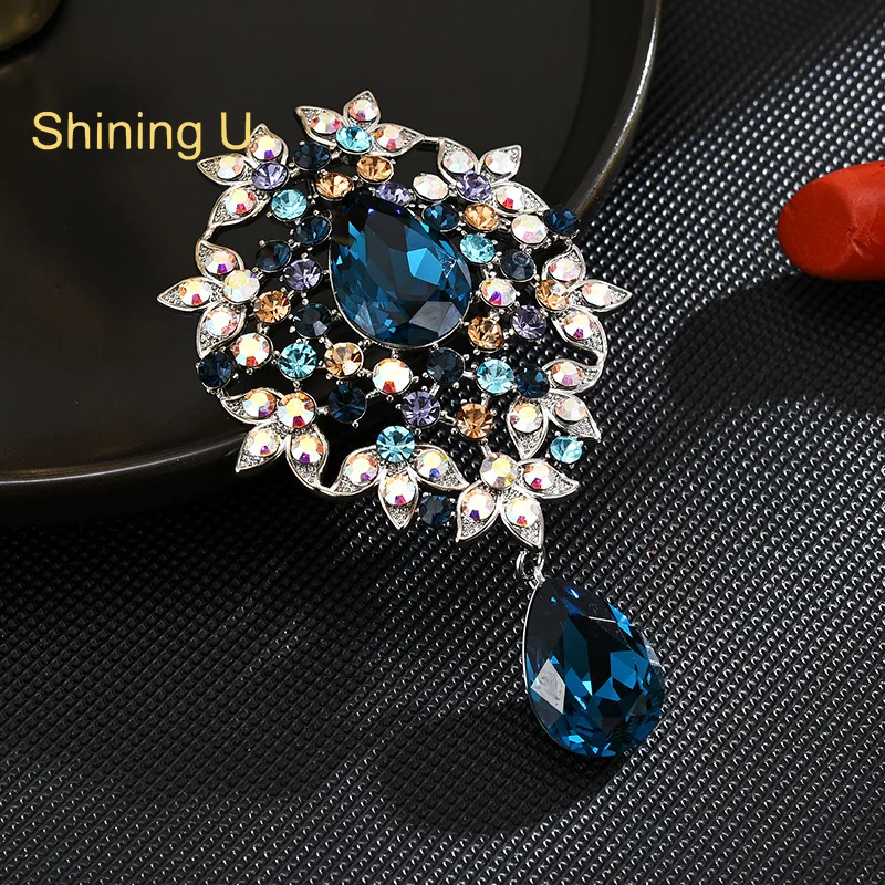 

Shining U Vintage Dark Blue Pear Gems Austrian Crystal Brooch for Women Fashion Accessory Gift