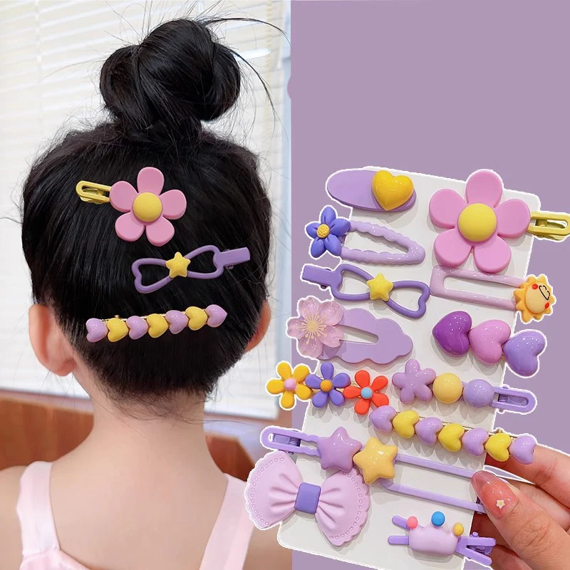 14Pcs/Set Children Cartoon Flower Hair Clips Baby Girls Cute Bowknot Hairpin Barrettes Headwear Kids Cartoon Hair Accessories