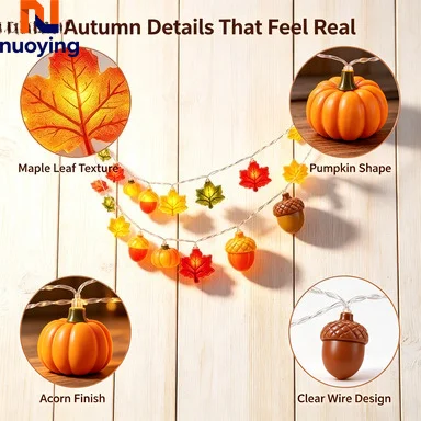 Guirlande lumineuse LED en forme de feuille d'érable, citrouille et gland, alimentée par piles, décoration d'automne, de Thanksgiving et d'Halloween