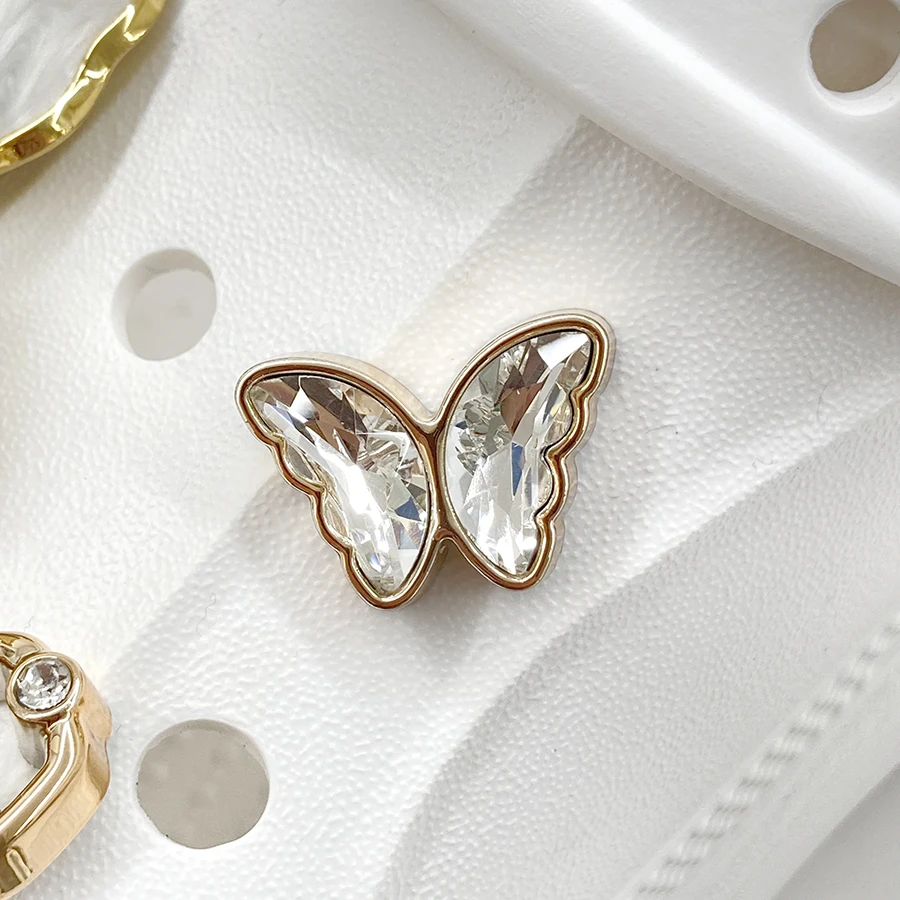 10pcs 3D White Golden Flower Pearl Butterfly Fairy Charms Pins Shoe Decoration Suitable For CROCS Clogs image 4