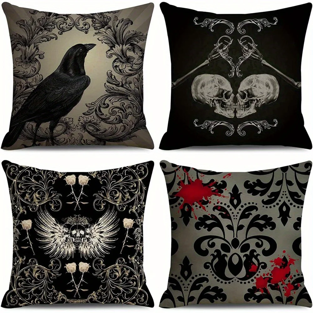 Pillow cover 50x50 Pillow cases decorative Gothic raven skull blood splash cushion cover sofa bedroom car 128