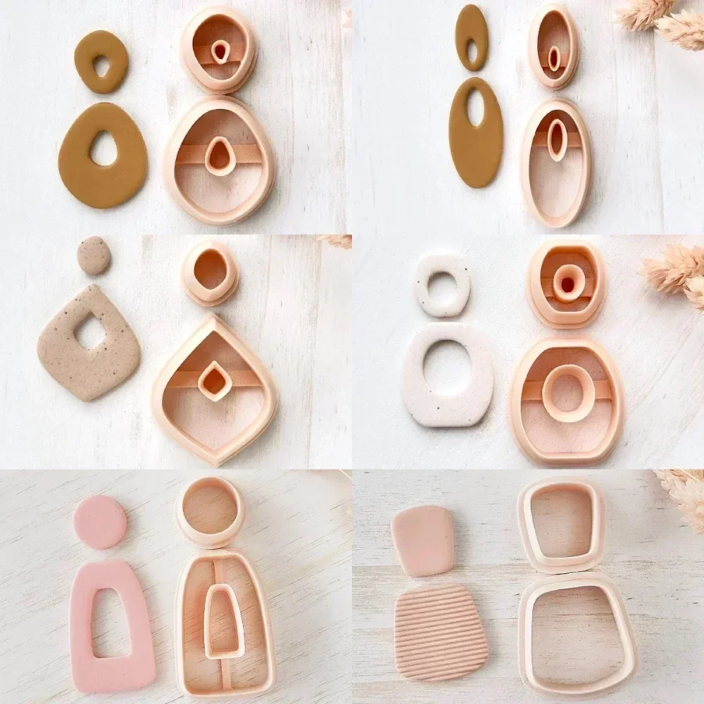 2Pcs/Set Basic Geometric Hollow Shape Polymer Clay Mold Cutters Niche Design DIY Earring Jewelry Soft Pottery Clay Cutting Tools