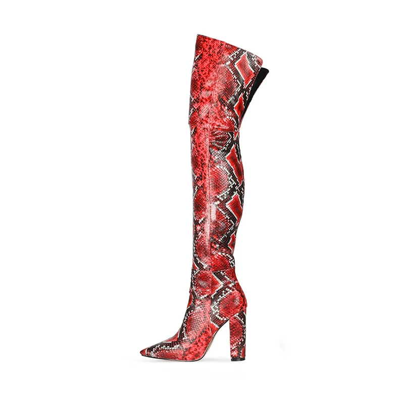 

Arden Furtado 2024 Autumn Winter Snake pattern PU Over the knee boots Pointed toe Side zipper Super high heel Modern boots