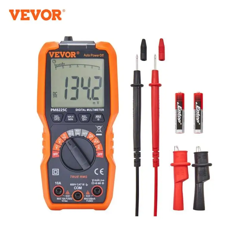 VEVOR Multimetro Digitale, 4000 Conti Voltmetro Amperometro Intelligente Tester di Continuità Ohm Volt Ampere Meter Tensione CA/CC Corrente Resistenza Diodo Ampio Display LCD e Retroilluminazione