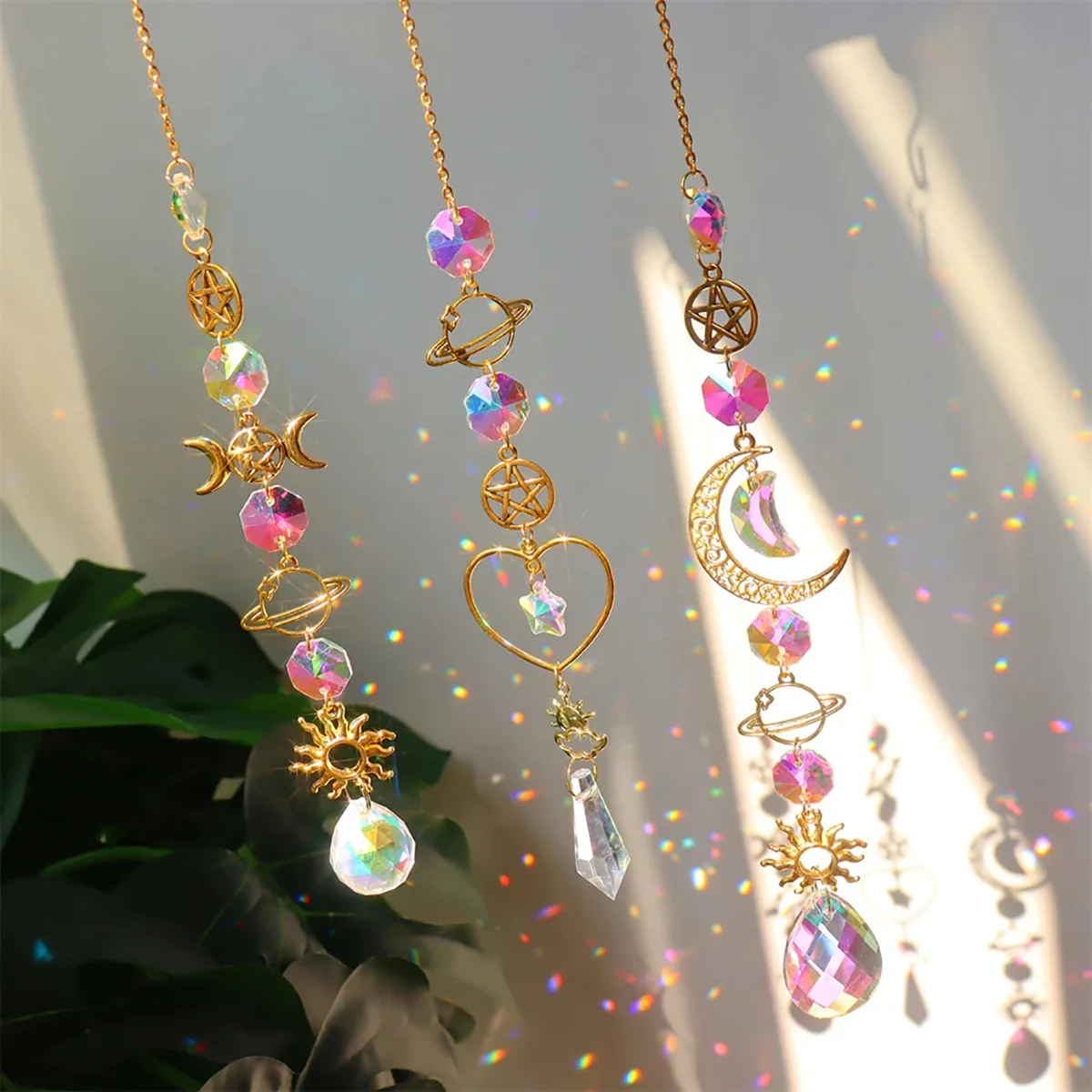 1Pc Planet Galaxy Crystal SunCatcher Star Moon LightDecoration Pendant for Home Garden Hanging DecorationHoliday Party Girl Gift