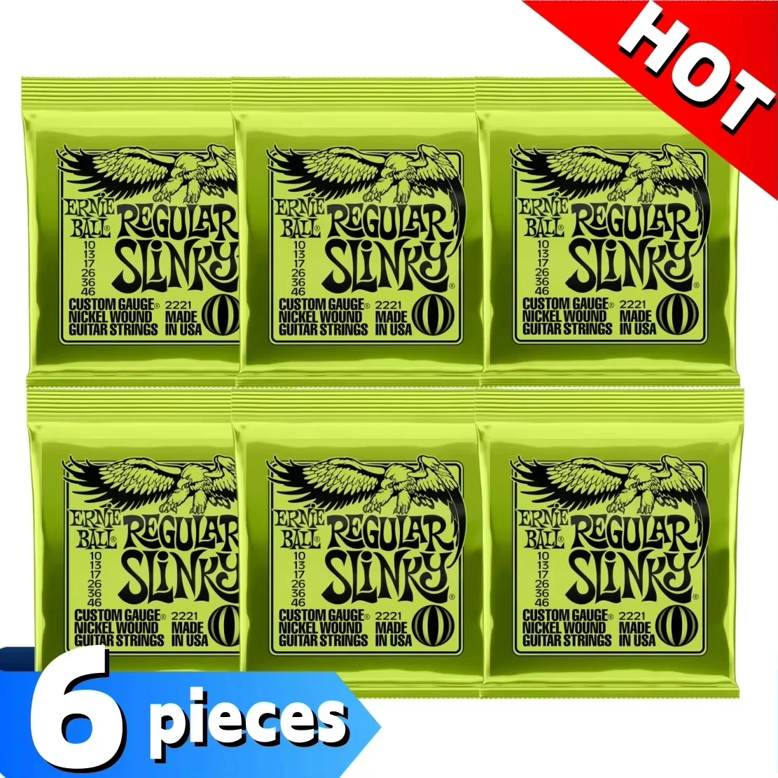 6 Pcs Ernie Ball Slinky Nickel Wound Electric Guitar Strings Set  Acoustic Rope Play Real Heavy Metal Rock Guitar Accessories