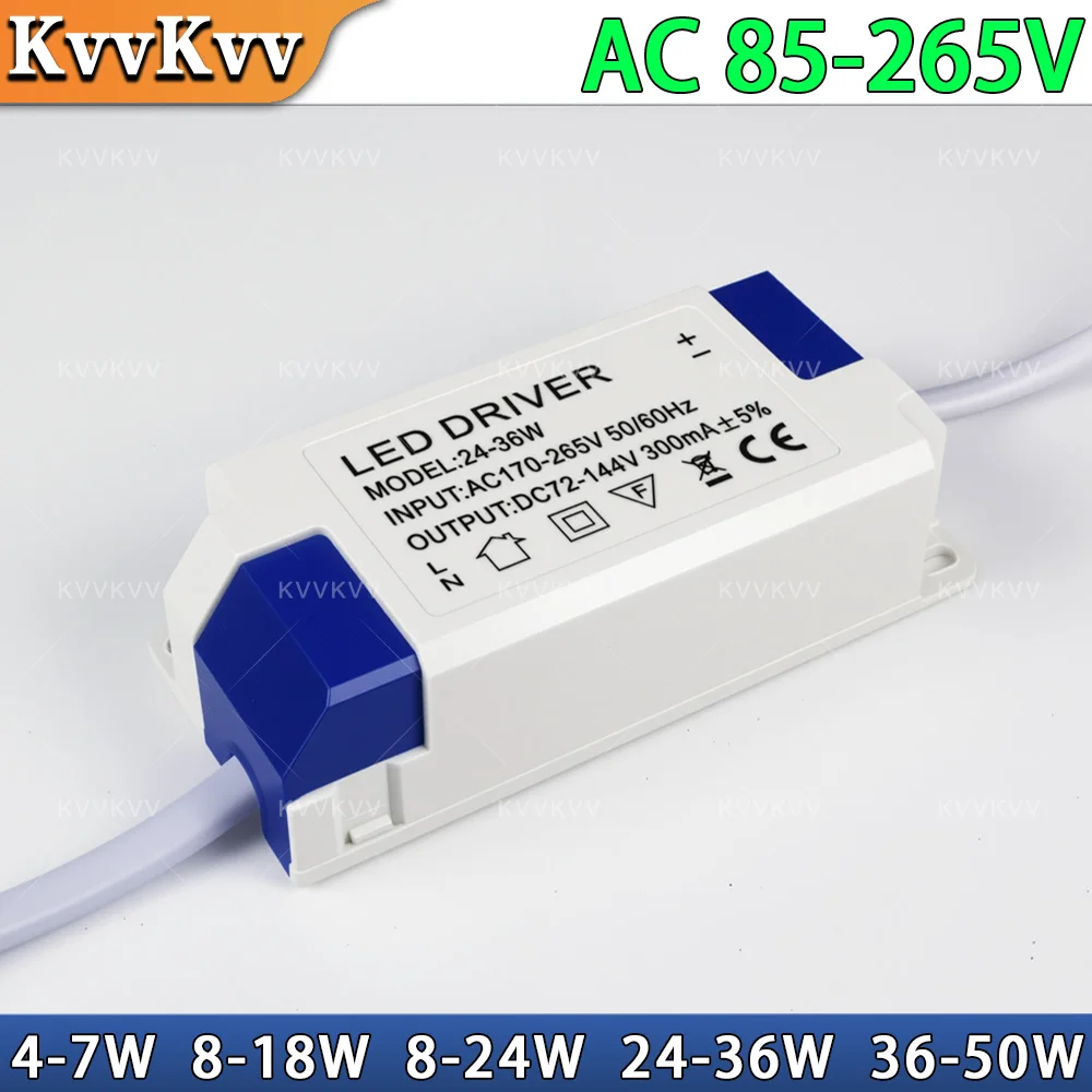 AC85-265 LED Driver 300mA Constant Current 4-7W 8-18W 8-24W 24-36W 36-50W DIY LED Light Power Supply Lighting Transformer