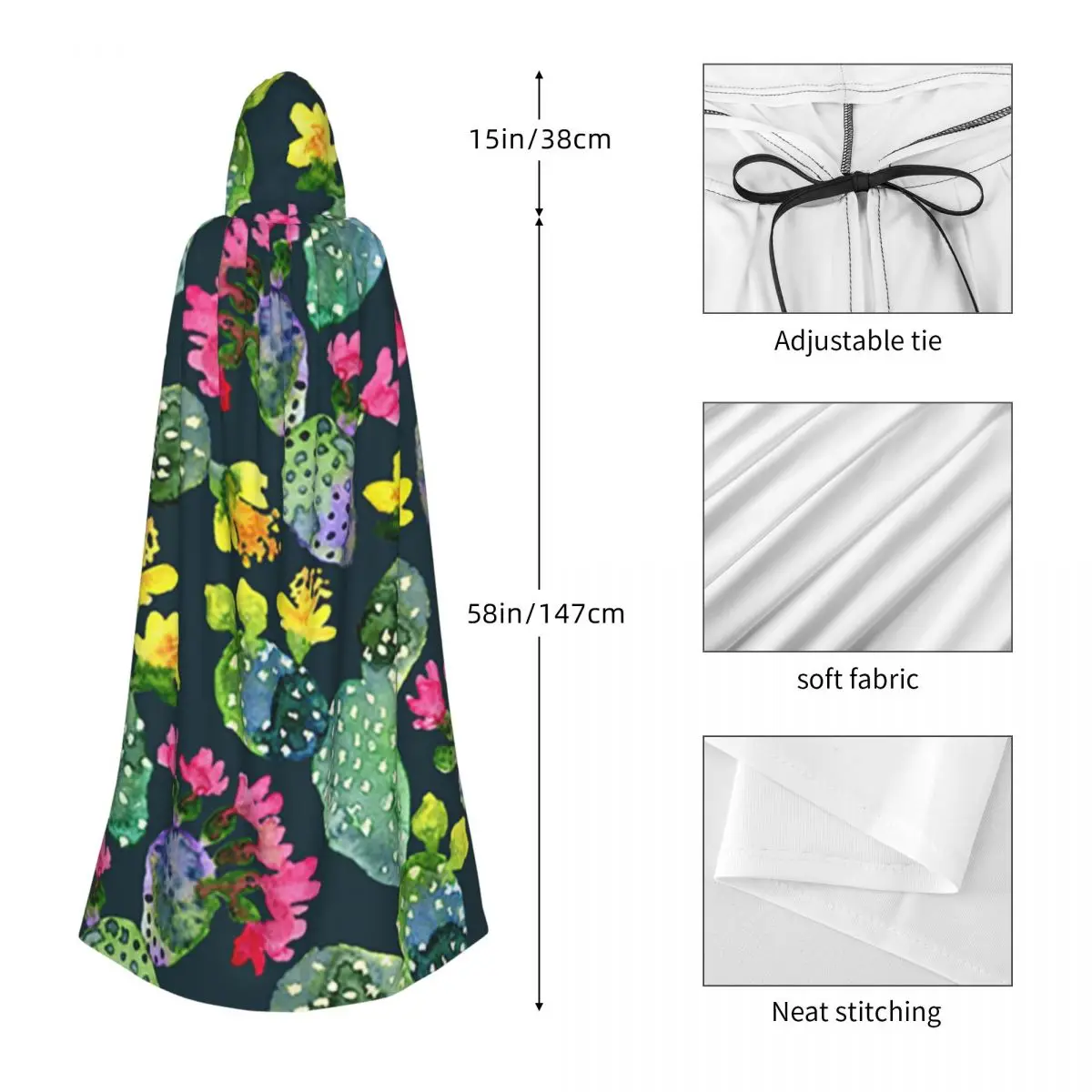 Цветущий кактус, кактусы, суккуленты, абстрактный длинный плащ с капюшоном, средневековый костюм ведьмы, накидка для косплея, Хэллоуин, вечеринка для взрослых, унисекс