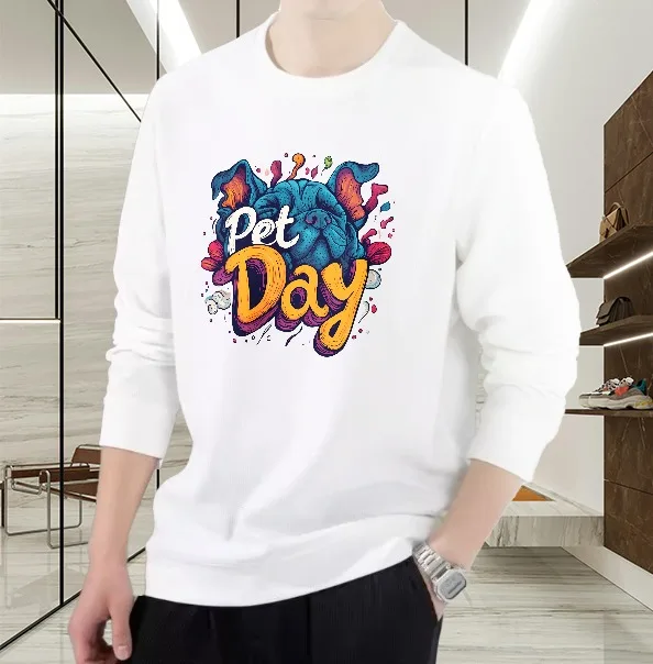 

Футболка для мужчин, осенняя уличная одежда с круглым вырезом, высококачественная футболка с длинными рукавами и графическим рисунком, дышащая повседневная мужская футболка с принтом на день домашних животных