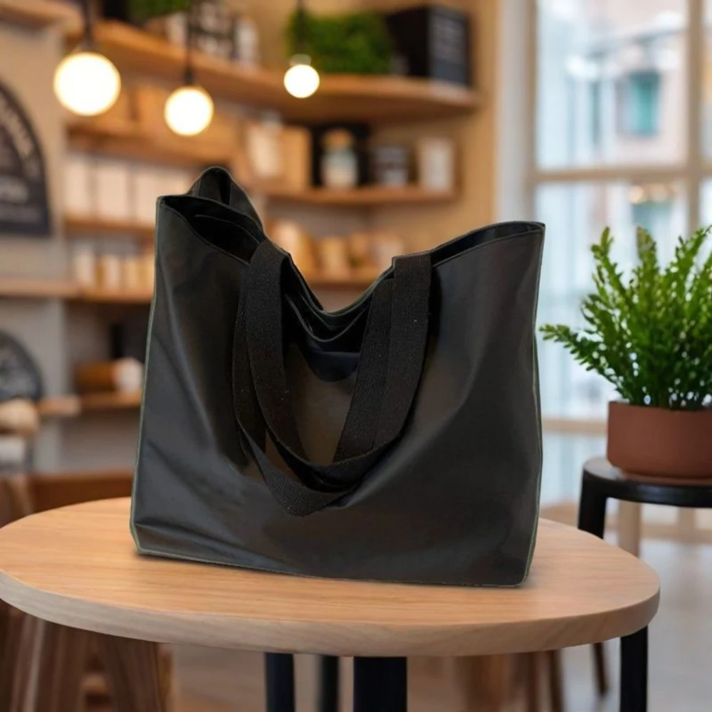

Large Tote Bags with Top Zipper, Black Nylon Shouler Bag for Women & Men, Trendy Big Handbag Purse for Travel and Work