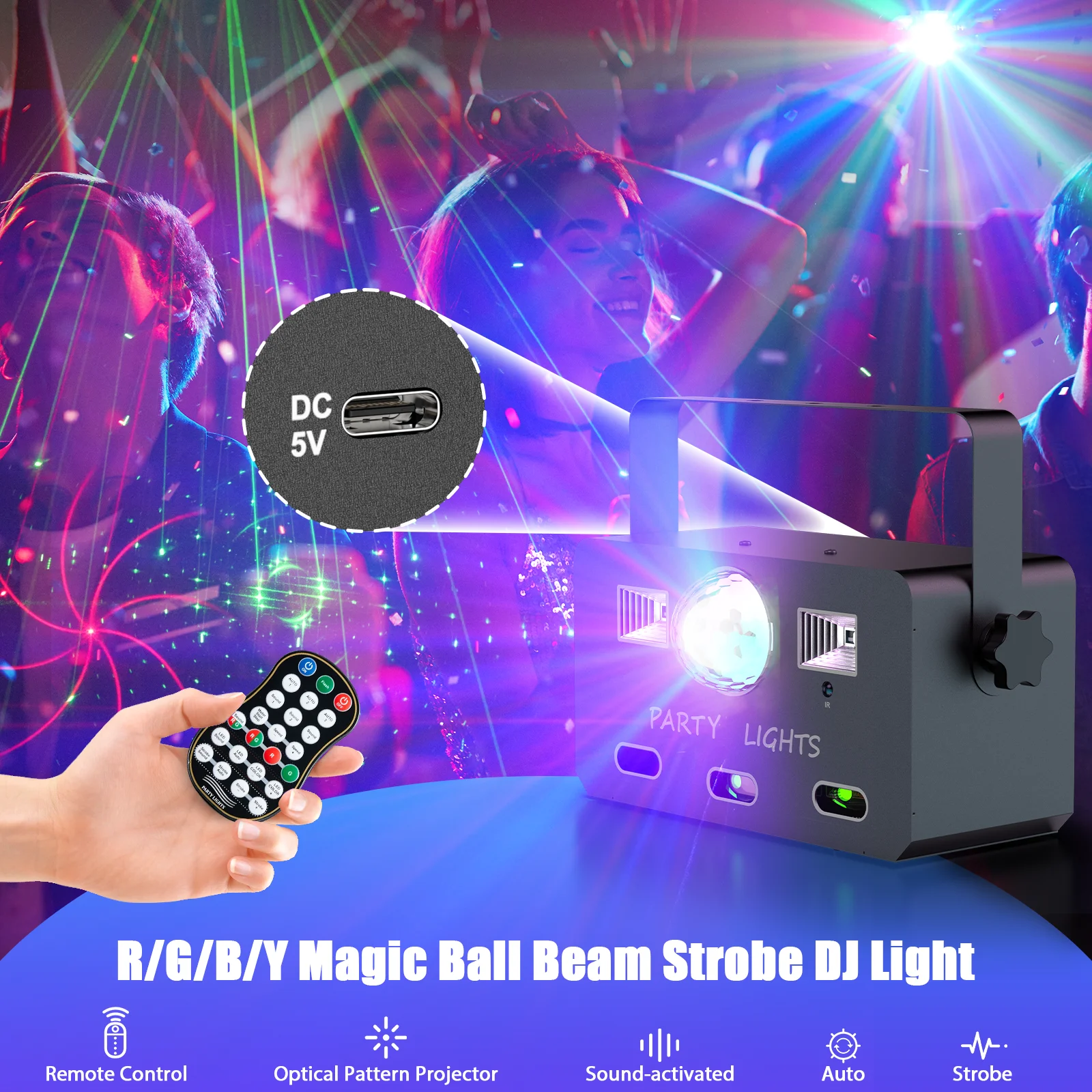 U'King RGBY 4IN1 Magic Ball Beam Strobe DJ-Licht für Nachtclubs, Hochzeiten, Partys, Show-Muster-Projektor, professioneller Lichteffekt.
