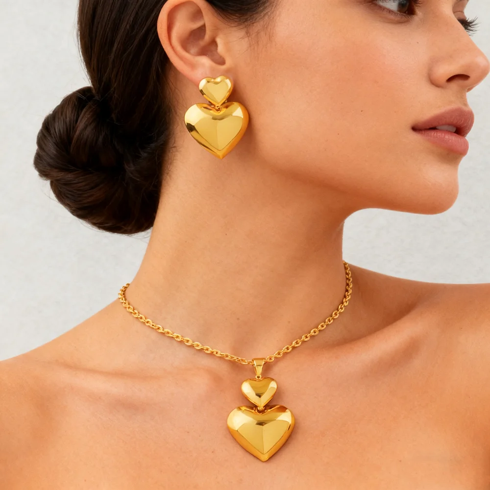 

316L stainless steel gold color jewelry set women Fashion Personality Simple necklaces earrings wedding party gift