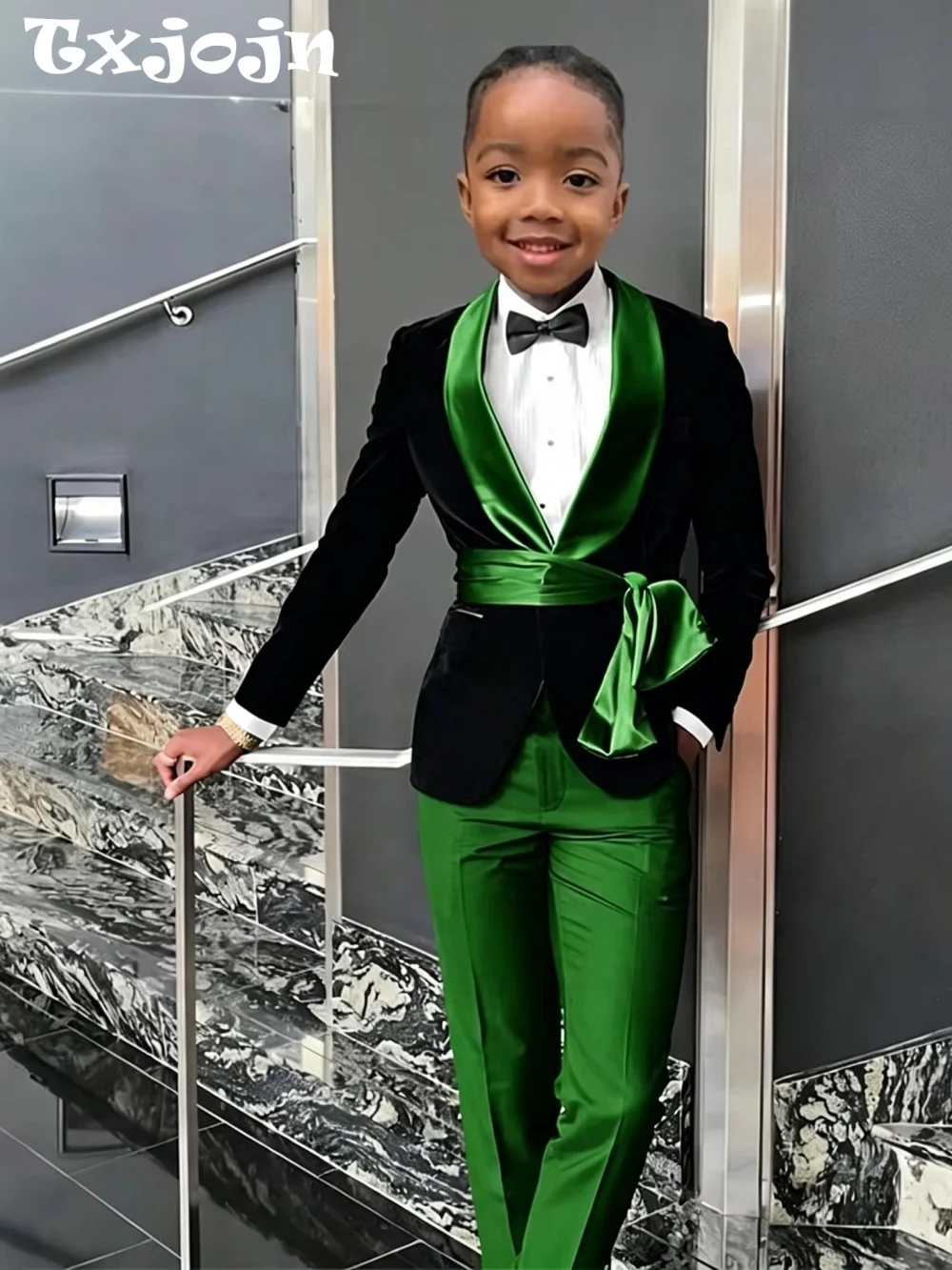 Txjojn New Boys Velvet Suit Set 2 Pieces Formal Party Wear Fashionable Handsome Kids Regular Fit Tuxedo Wedding Guest Outfit