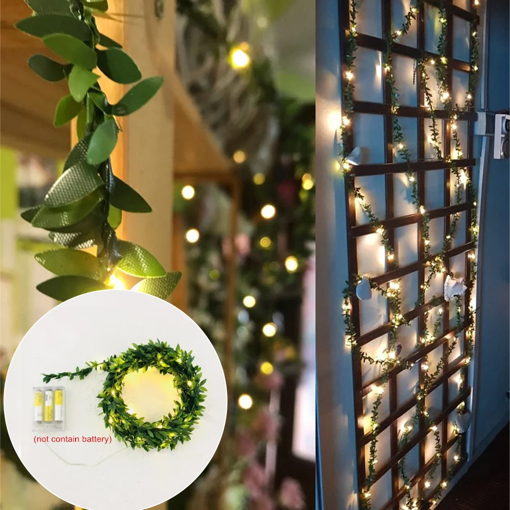 Green Leaves Light LED Copper Wire Lighting Chains AA Battery 2m 5m 10m for Wedding forest table christmas house party decorate