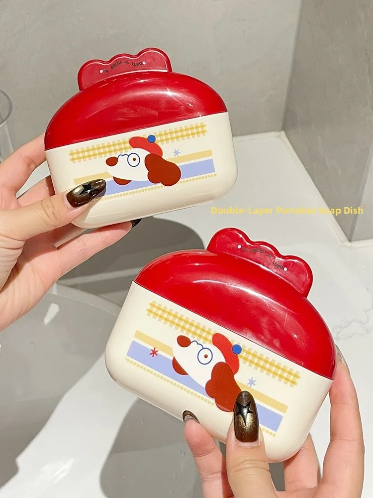 

Portable Dog Soap Box Double Layer Draining Sed for Travel And Laundry Soap Holder Cute Cartoon Sle Household Accory