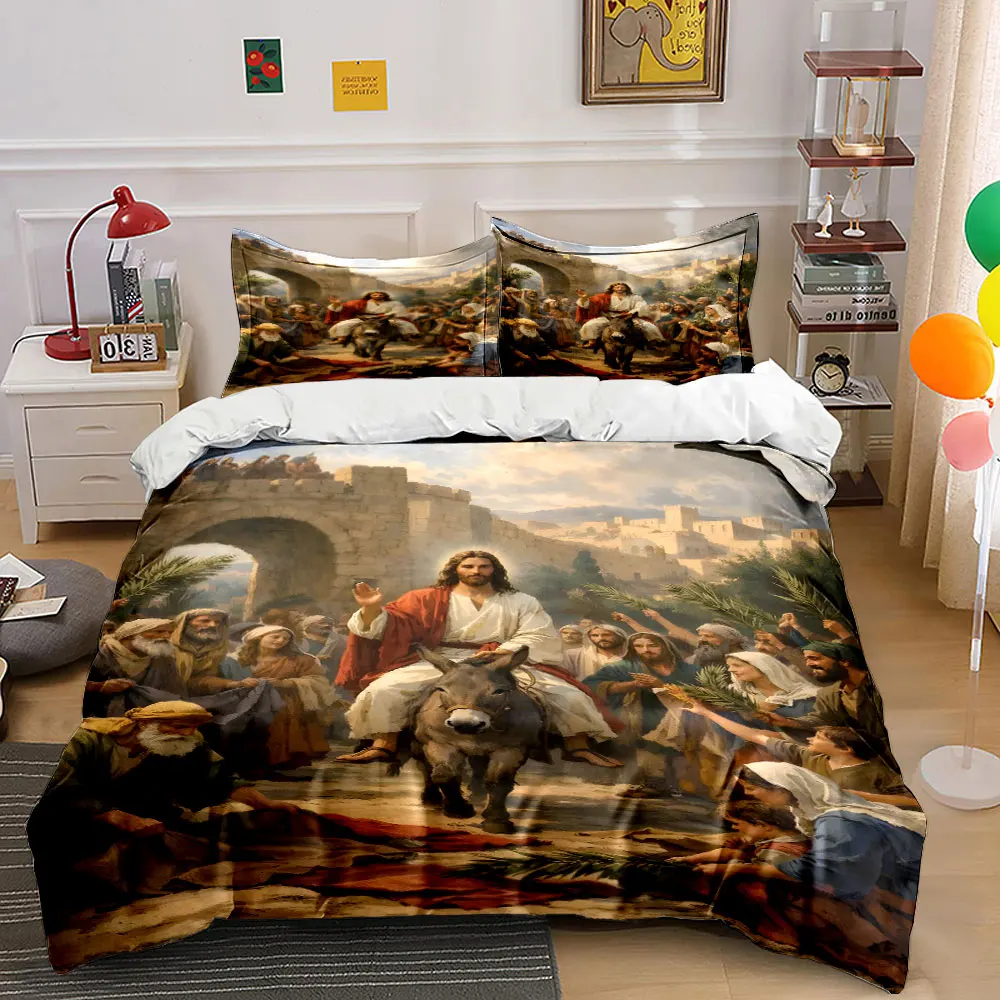 The Triumphant Entry into Jerusalem Print Bedding Set 1 Duvet Cover 2 Pillowcases for Adult and Children Luxury Gift Full Size