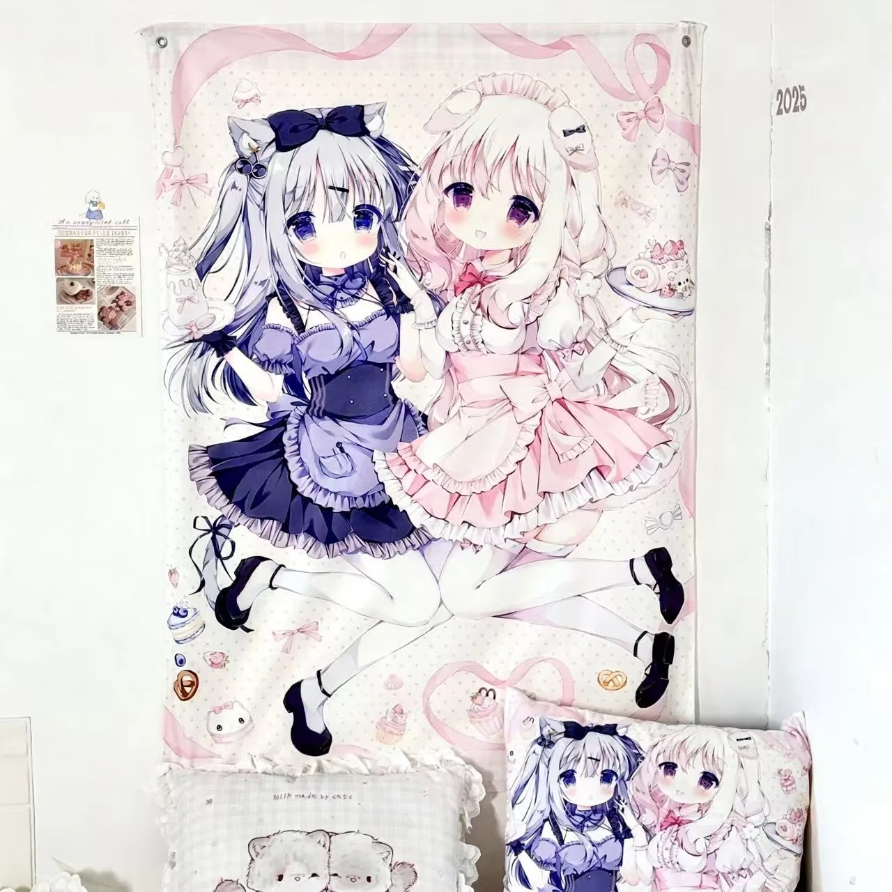 Original japanischer Anime-Wandteppich „Sweet Love“ im Otaku-Raum-Stil, Maid-Ästhetik, Wandbehang für Schlafzimmerdekoration, Hintergrundstoff