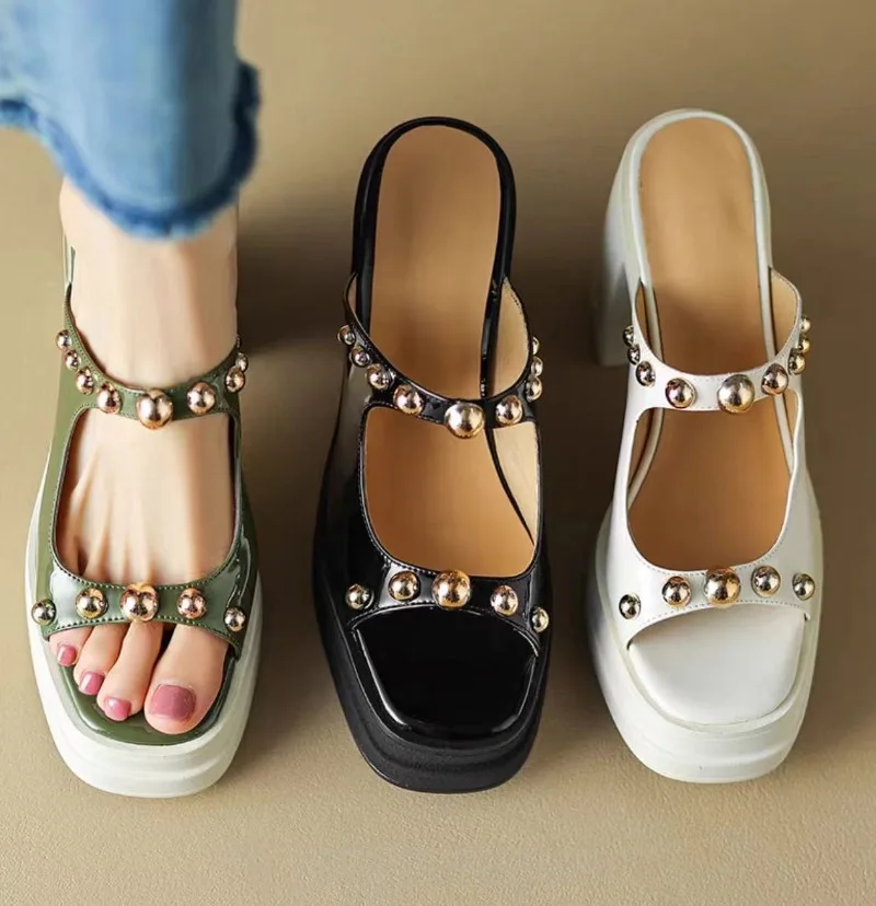 

Женские тапочки на высоком каблуке 8 см, модные летние женские шлепанцы 2025 года, офисные сандалии, повседневная женская обувь на толстом каблуке