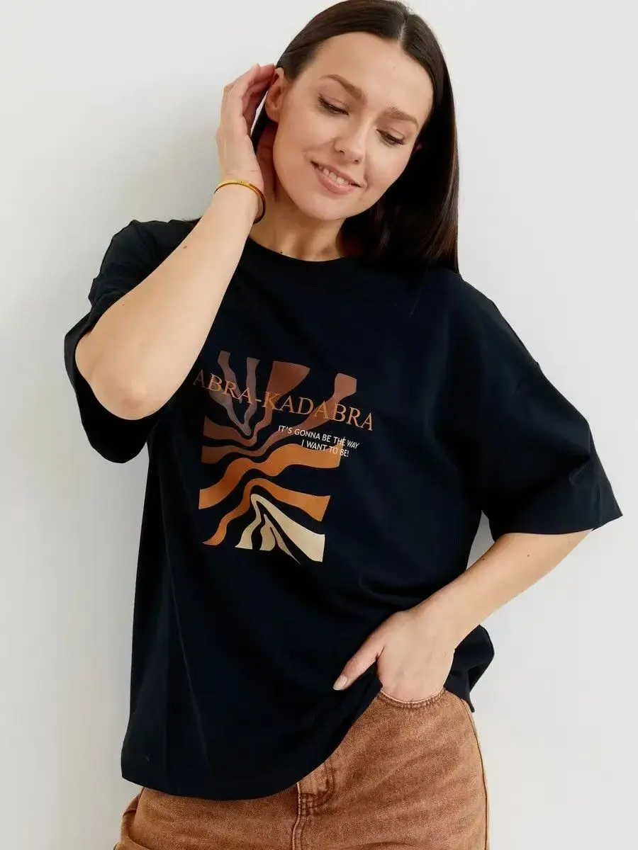 Classic Magic Spells Printed Black Trendy European Ins Vintage T-shirt for Women Casual Summer Cotton Y2k Short Sleeve Summer