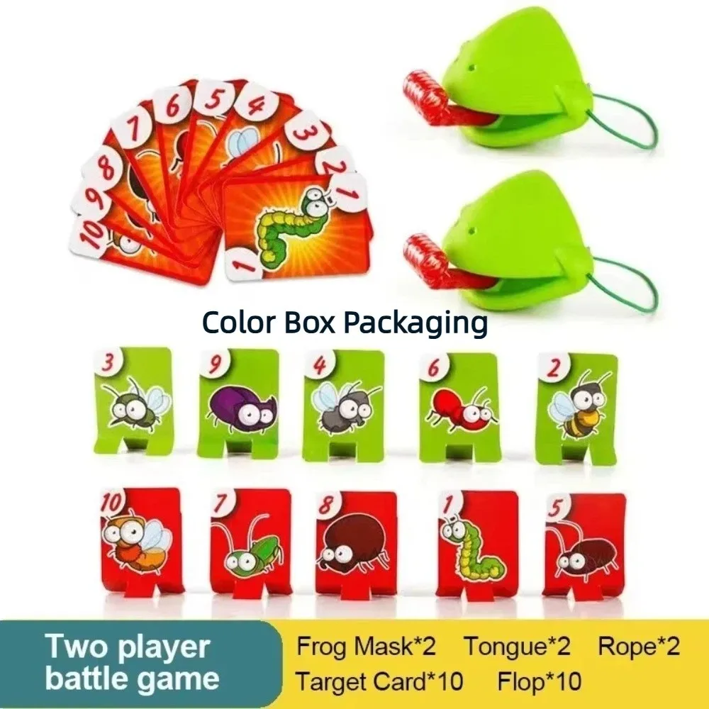 Funny Frog Mask Wagging Tongue Games Two/Four People with Cards Frog Mask with Blow Tongue Parent-Unisex Interaction