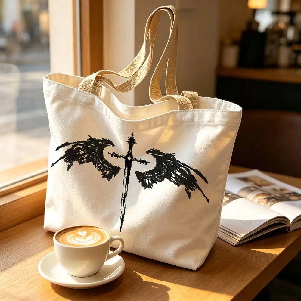 Gothic Bat Wing Sword Sigil Print Bag Eco Shopper Cotton Jute Bag Reusable Bag Foldable Reusable Sac Tissu