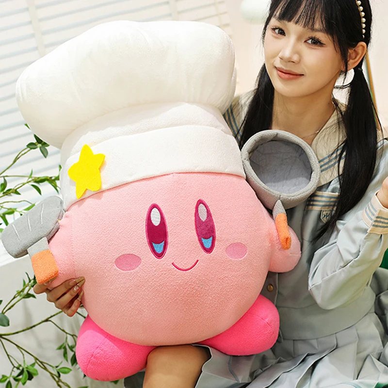 35-70cm Chef Kirby Plush Toy Cute Stuffed Doll Big Size Cartoon Anime Star Hug Pillow Pink Gift for Kid Birthday Room Decoration