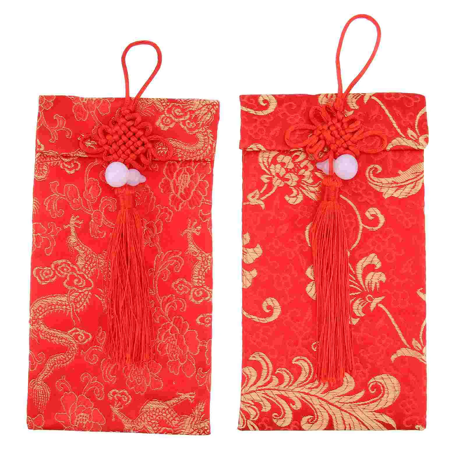 Enveloppes en brocart rouge pour le nouvel an, cadeau de festival, cadeaux de poche, paquet d'argent chic, mille yuans, 2 pièces