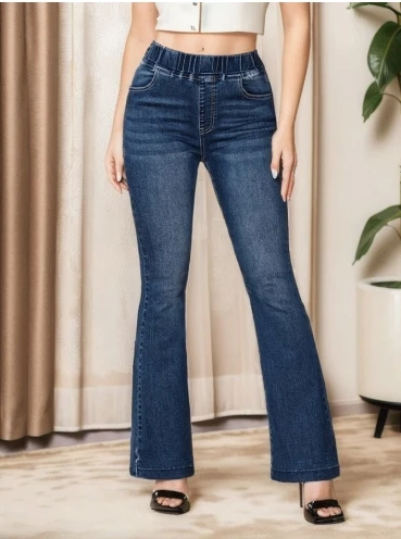 

Women's Denim Trousers 2025 Autumn Winter Latest Elastic Waist High Stretch Jeans Slim Fit and Lifted Hips Micro Flared Pants