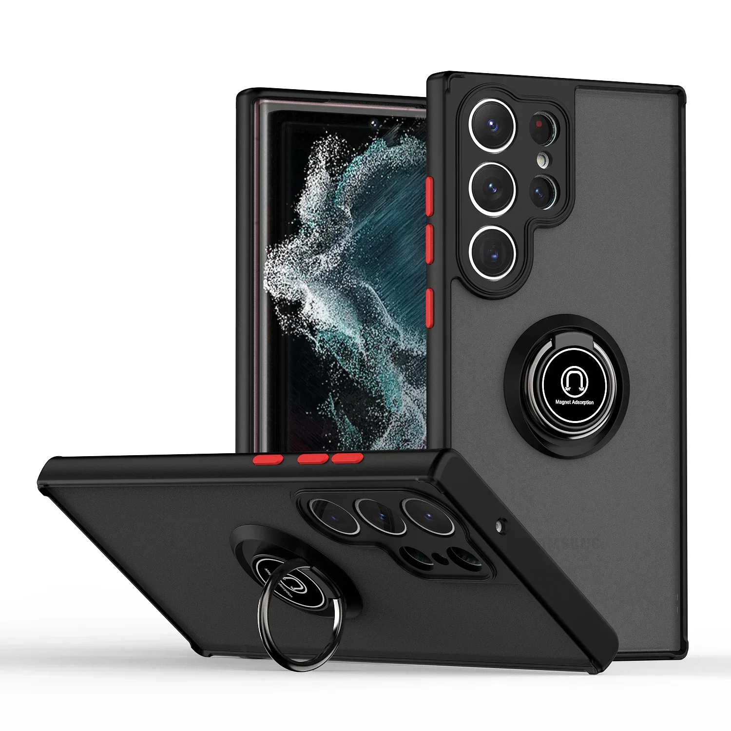 

Phone Case For Samsung Galaxy S24+ S23 S22 S21 Ultra Plus FE 5G A15 A25 A55 A35 A54 A14 Car Magnetic Ring Bracket Silicone Cover