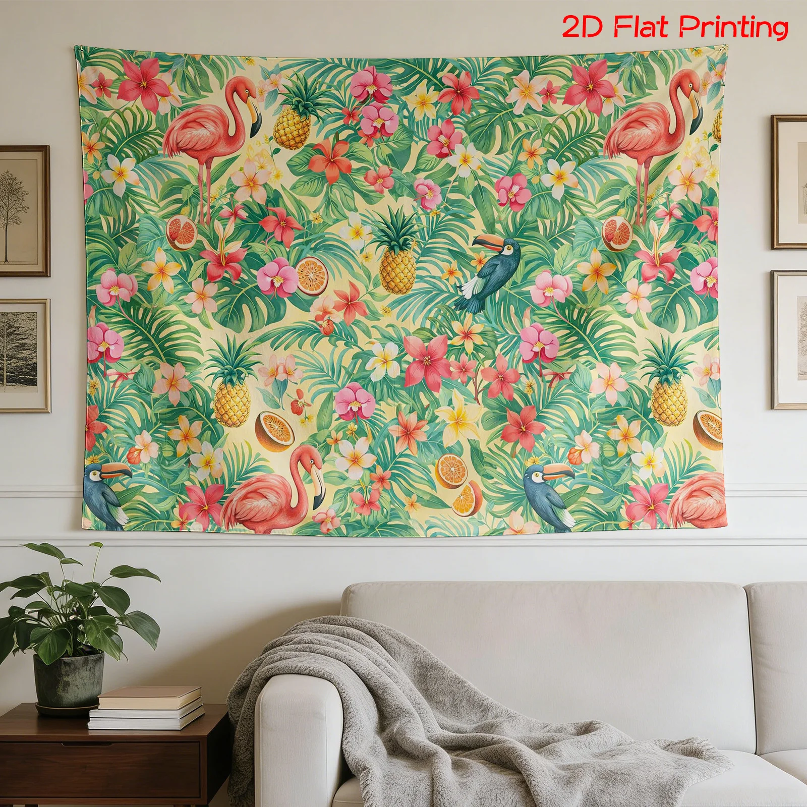 Large Tropical Flamingo Tapestry Wall Hanging Polyester Floral Print Pineapple Leaf Boho Resort Home Decor Art Decor