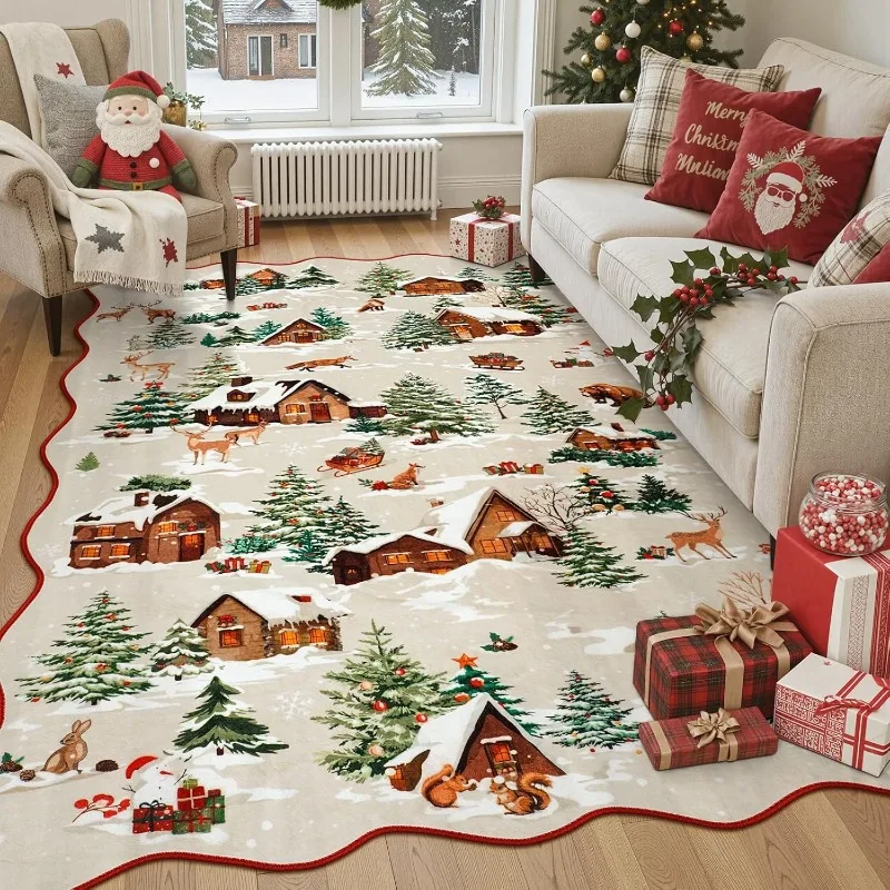 

Carpet for Living Room Christmas Theme Irregular Shape Bedroom Rug Machine Washable Non-slip Soft Coffee Table Sofa Mat Alfombra
