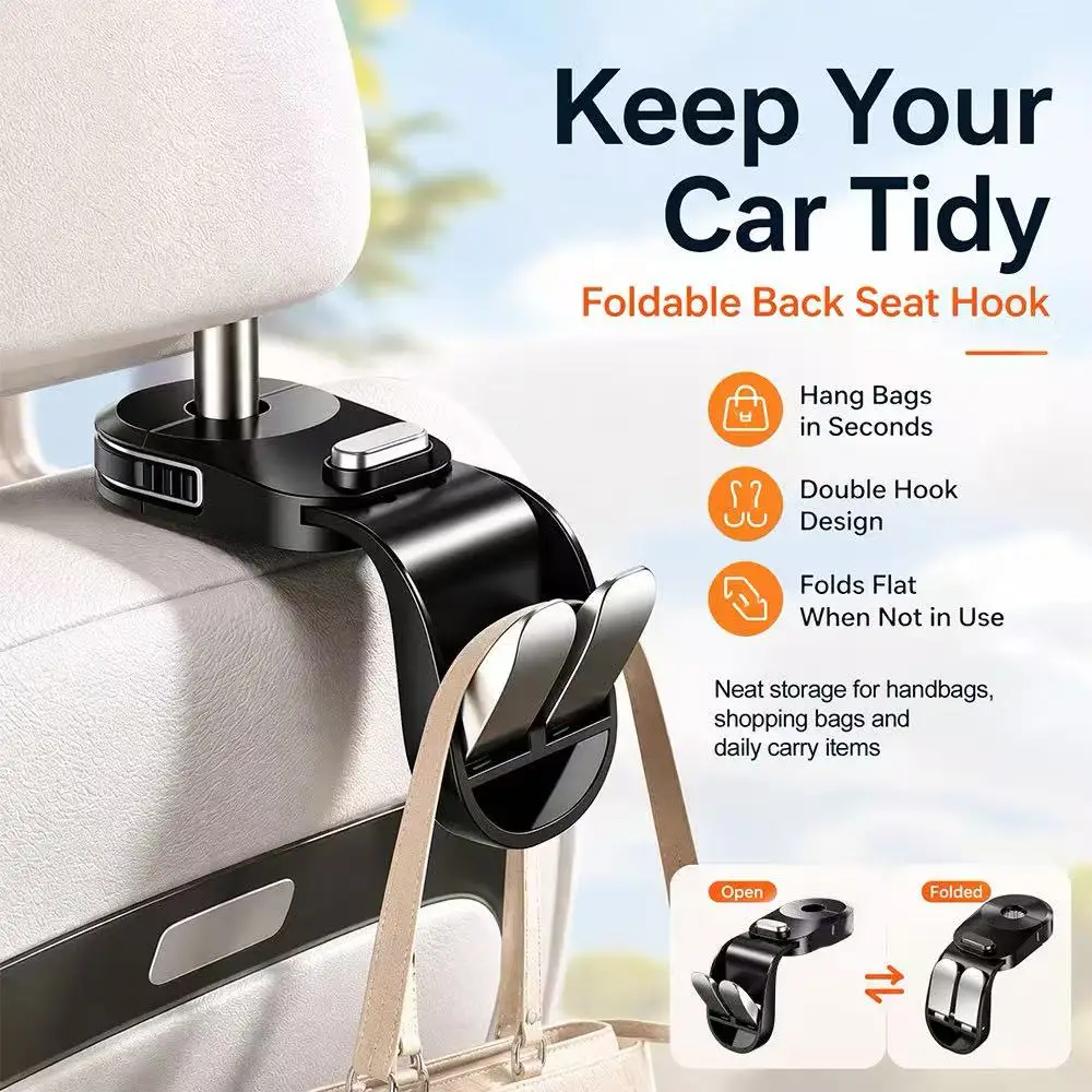 4Pcs Car Seat Hook Multifunctional Headrest Hanging Double Hook Universal Car Organizer Storage Hook Hanger