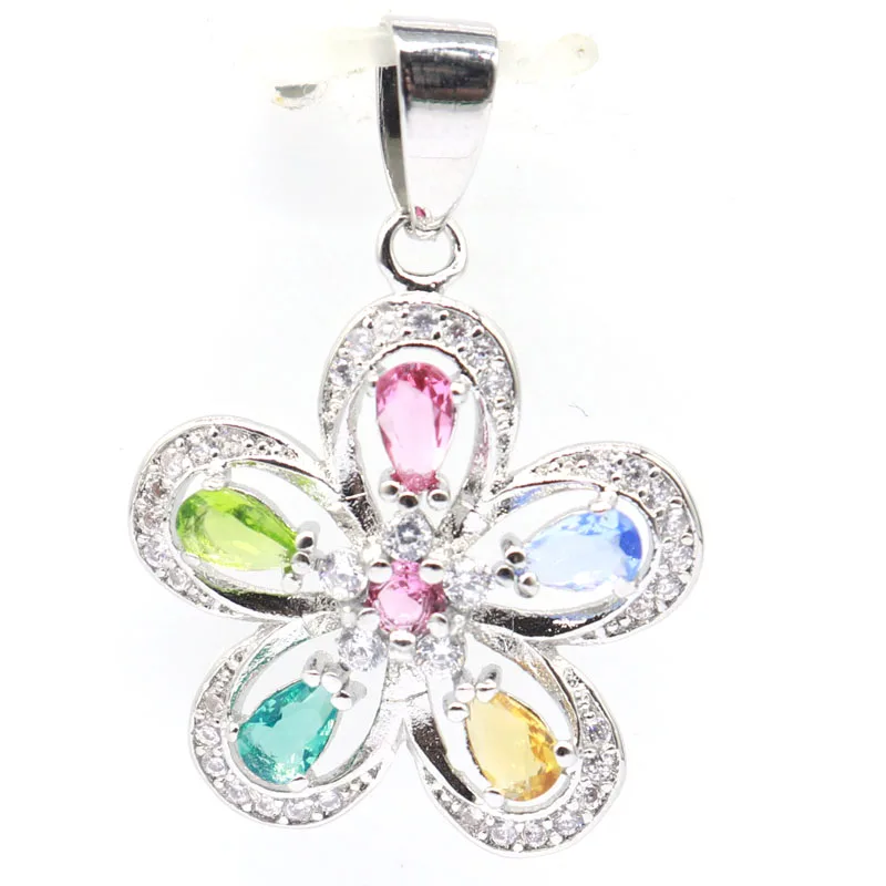 32x22mm Multi Color Golden Citrine Pink Tourmaline CZ Rich Blue Aquamarine Daily Wear Silver Pendants