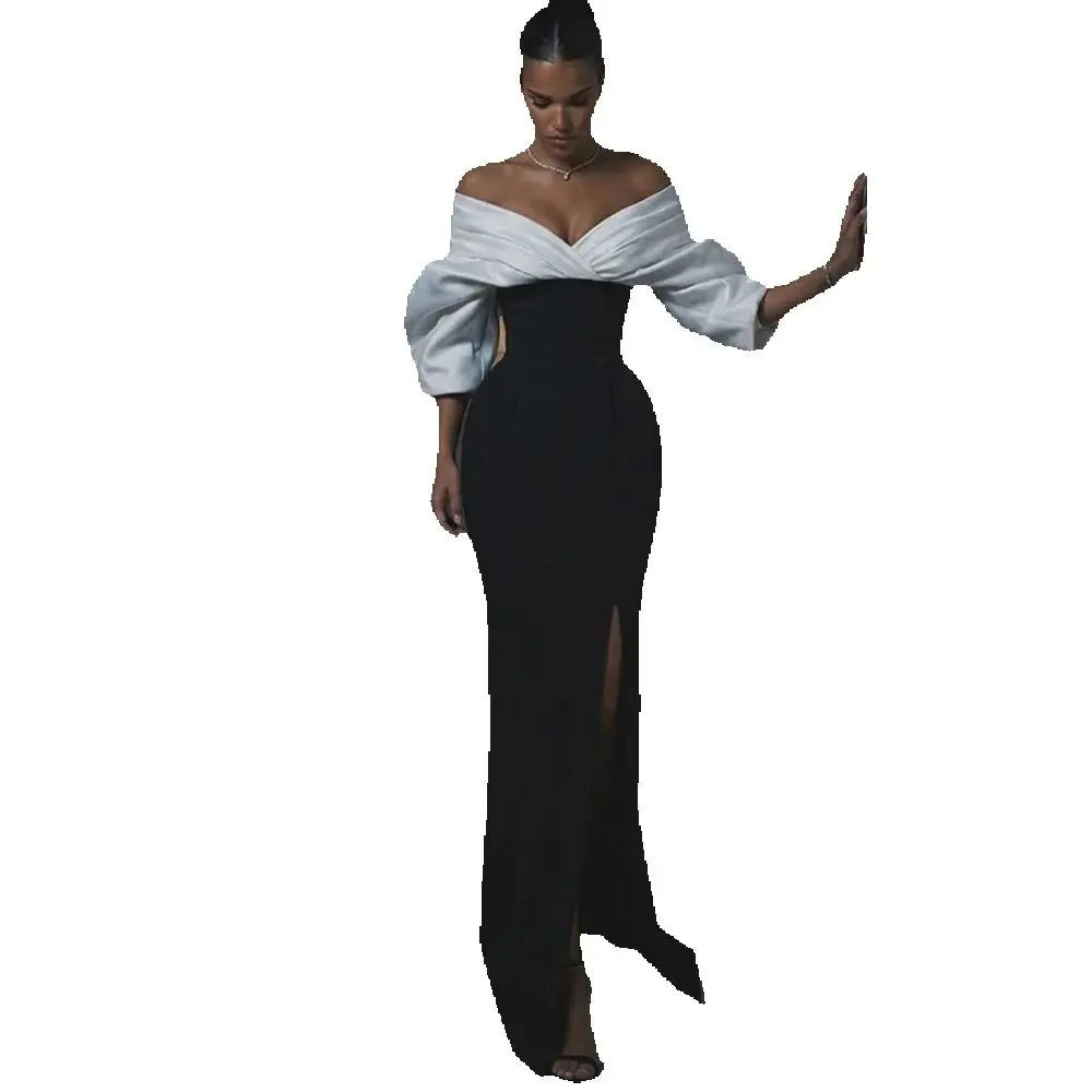 

Luxury Black Jersey Evening Dress Delicate Mermaid Prom Dresses Sexy Off the Shoulder Long Sleeves Customized Celebrity Gowns