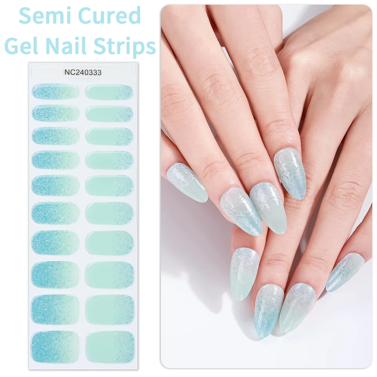 20 conseils perle blanc dégradé sirène Semi-durci ongles Gel bandes paillettes Aurora Gel ongles autocollants auto-adhésif UV autocollant pour ongles