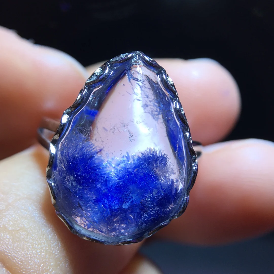 

Регулируемое кольцо из натурального синего рутилированного кварца Dumortierite 18,1/13 мм, женское и мужское кольцо, ювелирные изделия AAAAAAA