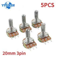 WH148 Potentiometers 20mm Shaft 3Pin Linear Taper Rotary Potentiometer 1K 2K 5K 10K 20K 50K 100K 500K 1M Ohm Variable Resistor