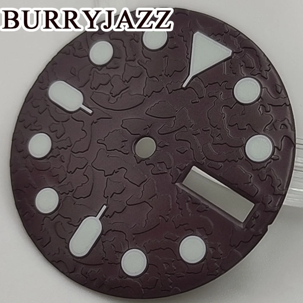 BURRYJAZZ 28.5mmNo Logo NH36 Watch Dials Brown Dial Green Luminous Fit 3 O'clock 3.8 O'clock Case Crown
